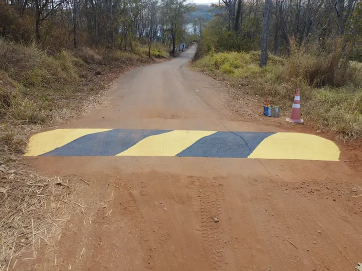 Lombada pintada de amarelo e preto em via interna